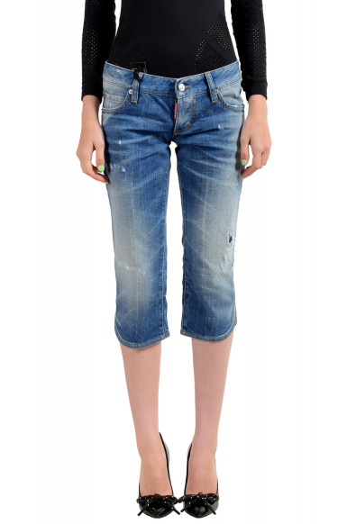 Dsquared2 Women's Blue Wash Distressed Cropped Capri Jeans