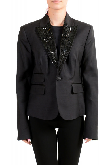 Dsquared2 Women's Wool Silk Black Beads Decorated One Button Blazer