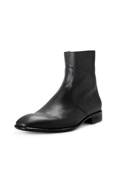 Roberto Cavalli Men's Off Black Textured Leather Ankle Boots Shoes