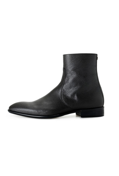 Roberto Cavalli Men's Off Black Textured Leather Ankle Boots Shoes: Picture 2