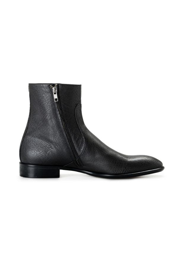 Roberto Cavalli Men's Off Black Textured Leather Ankle Boots Shoes: Picture 4