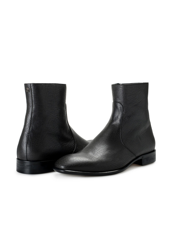 Roberto Cavalli Men's Off Black Textured Leather Ankle Boots Shoes: Picture 8