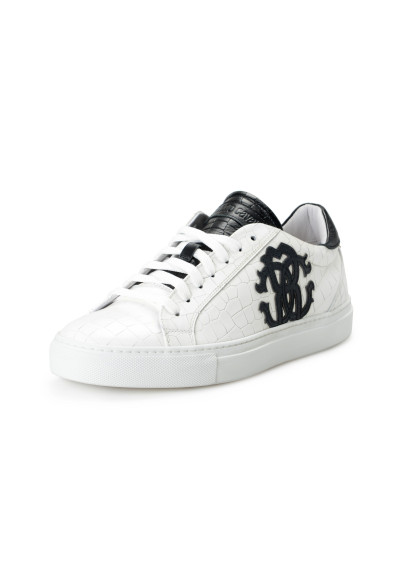 Roberto Cavalli Men's White Textured Leather Logo Print Fashion Sneakers Shoes