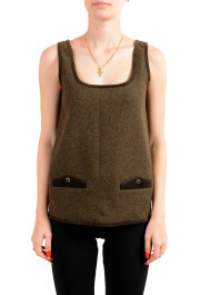 Dsquared2 Women's Wool Silk Leather Trimmed Blouse Top 