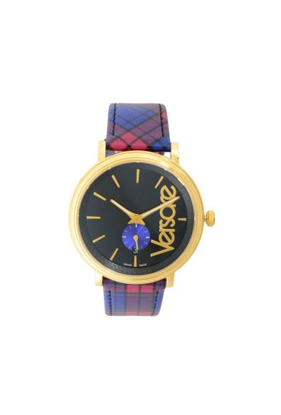 Versace Men's V Circle Clans Edition Tartan Leather Strap Watch