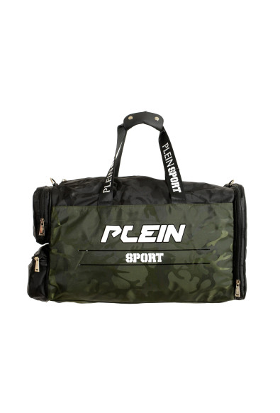 Plein Sport Men's Military Green Logo Print Large Travel Gym Duffle Backpack Bag