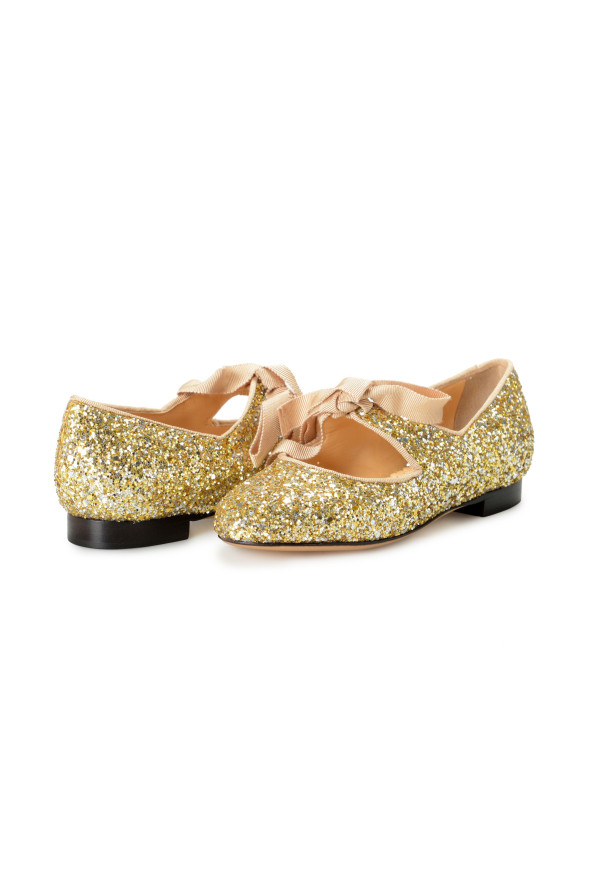Charlotte Olympia Girls INCY OLIVIA Platinum Glitter Leather Ballet Flats Shoes: Picture 8