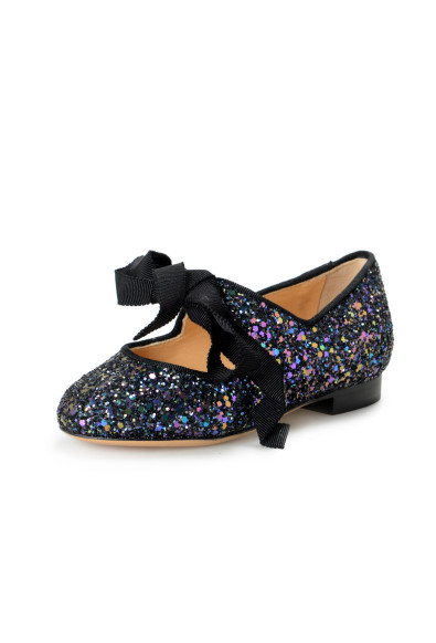 Charlotte Olympia Girls INCY OLIVIA Midnight Glitter Leather Ballet Flats Shoes