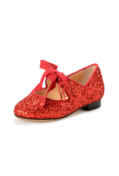 Charlotte Olympia Girls "INCY OLIVIA" Red Glitter Leather Ballet Flats Shoes