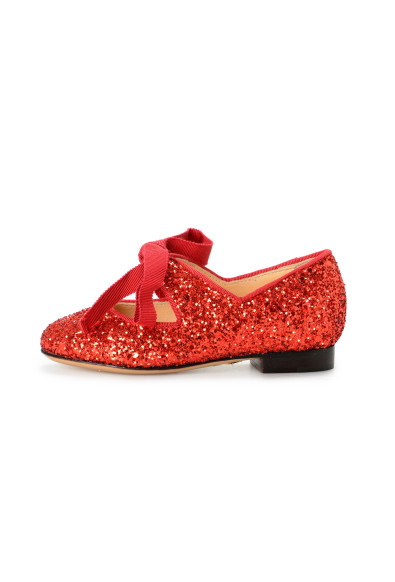 Charlotte Olympia Girls "INCY OLIVIA" Red Glitter Leather Ballet Flats Shoes: Picture 2