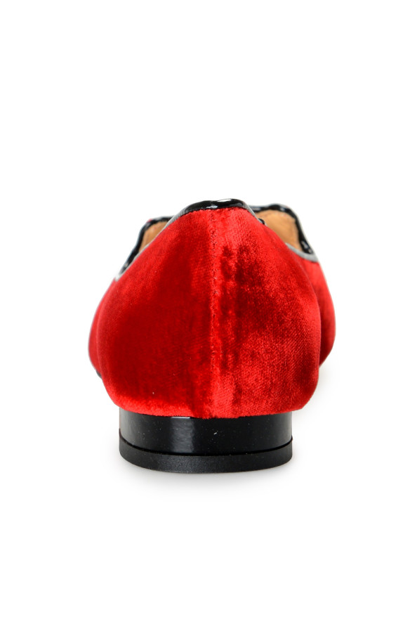 Charlotte Olympia Girls "INCY KITTY FLATS" Burgundy Velvet Ballet Flats Shoes: Picture 3