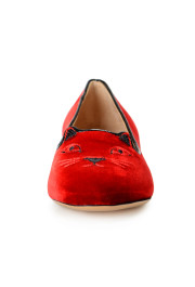 Charlotte Olympia Girls "INCY KITTY FLATS" Burgundy Velvet Ballet Flats Shoes: Picture 5