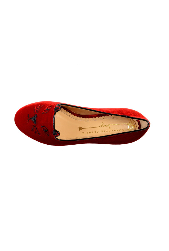 Charlotte Olympia Girls "INCY KITTY FLATS" Burgundy Velvet Ballet Flats Shoes: Picture 7