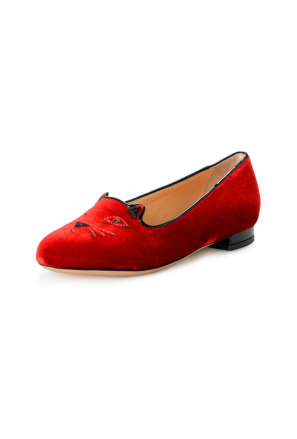 Charlotte Olympia Girls "INCY KITTY FLATS" Burgundy Velvet Ballet Flats Shoes