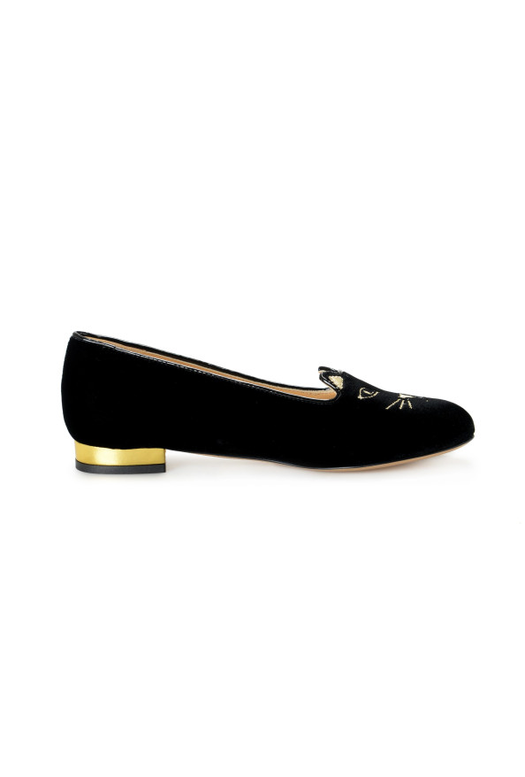 Charlotte Olympia Girls "INCY KITTY FLATS" Black Velvet Ballet Flats Shoes: Picture 4