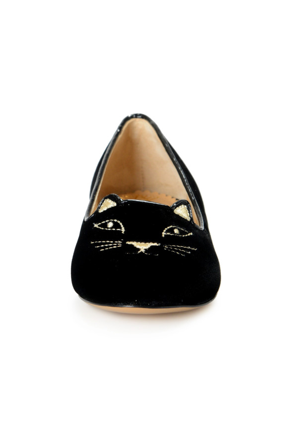 Charlotte Olympia Girls "INCY KITTY FLATS" Black Velvet Ballet Flats Shoes: Picture 5