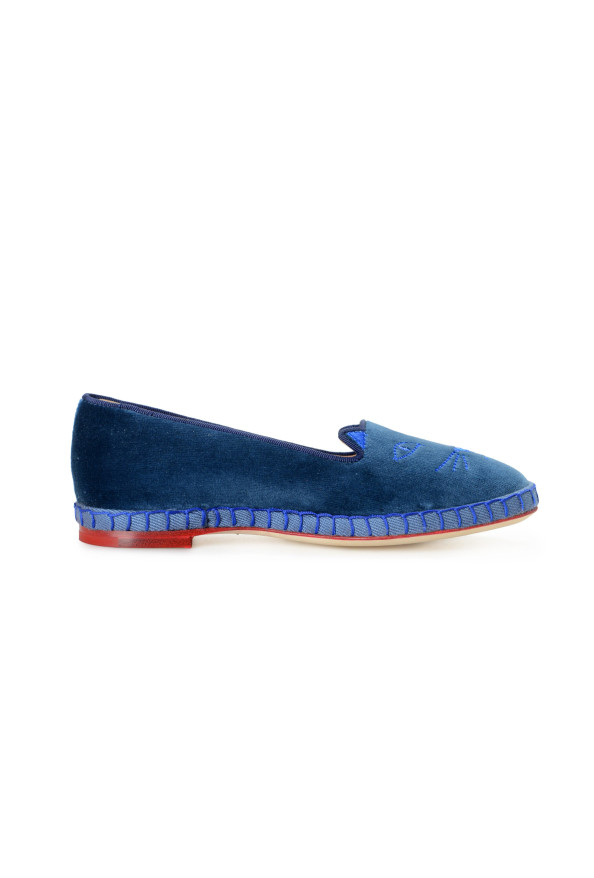Charlotte Olympia Girls "INCY VENETIAN CATS" Blue Velvet Ballet Flats Shoes: Picture 4