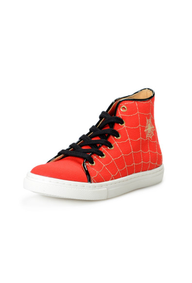Charlotte Olympia Girls "INCY WEB HIGH-TOPS" Red Canvas Leather Sneakers Shoes