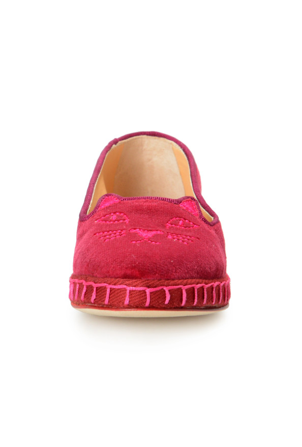 Charlotte Olympia Girls "INCY VENETIAN CATS" Raspberry Velvet Ballet Flats Shoes: Picture 5