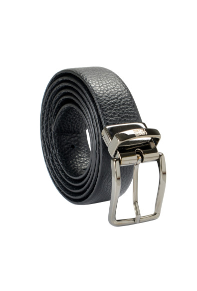 Cavalli Class Men's Black 100% Pebbled Leather Buckle Decorated Belt