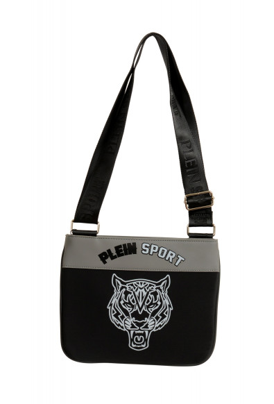 Plein Sport Unisex Gray 
Black Logo Print Crossbody Bag