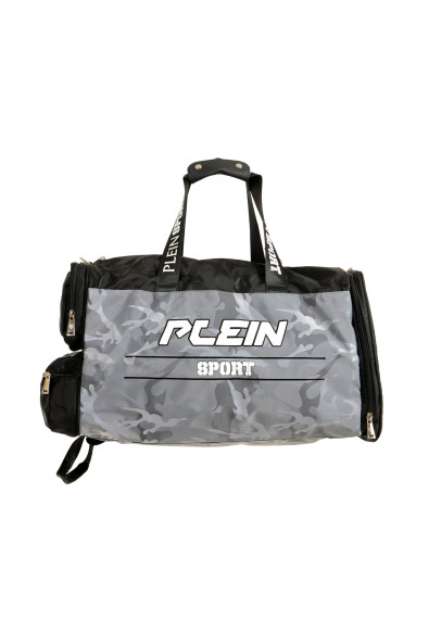 Plein Sport Men's Military Gray Logo Print Large Travel Gym Duffle Backpack Bag