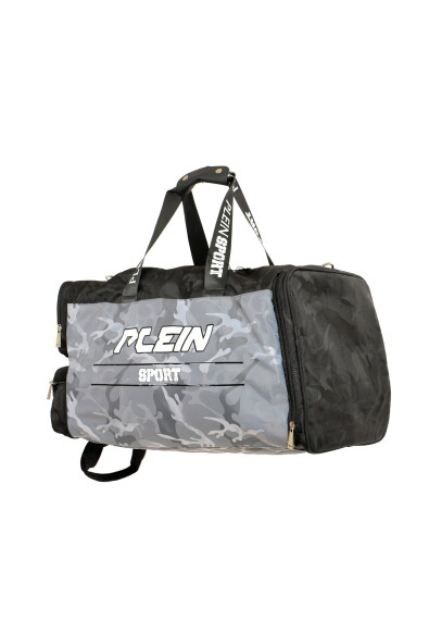 Plein Sport Men's Military Gray Logo Print Large Travel Gym Duffle Backpack Bag: Picture 2