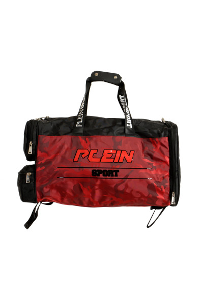 Plein Sport Men's Military Red Logo Print Large Travel Gym Duffle Backpack Bag