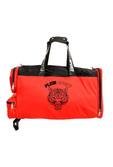 Plein Sport Men's Red Logo Print Large Travel Gym Duffle Backpack Bag