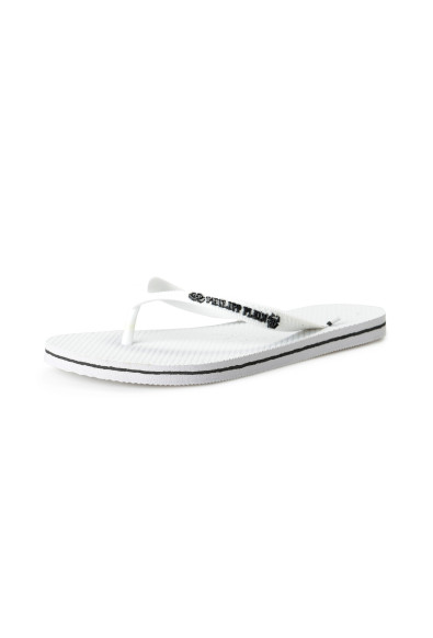 Philipp Plein White/White Rubber Logo Print Flip Flops Shoes