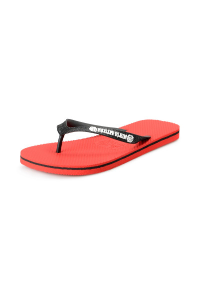Philipp Plein Women's Red/Black Rubber Logo Print Flip Flops Shoes