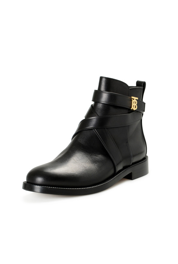 Burberry Women's "PRYLE TB"Black Leather Ankle Boots Shoes 