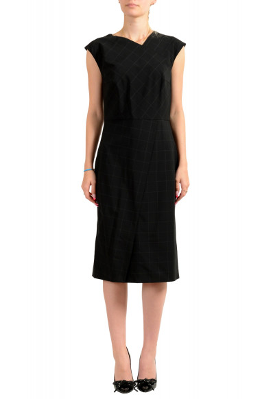 Hugo Boss Women's "Dechesta" Black Wool Plaid Sleeveless Pencil Dress 