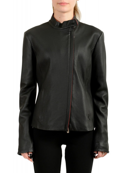 Scuderia Ferrari Women's Black "Roma" Full Zip Leather Bomber Jacket
