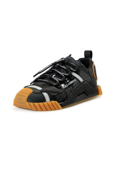 Dolce 
Gabbana Men's Black Logo Print Leather 
Canvas Sneakers Shoes