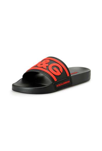 Dolce 
Gabbana Men's Black 
Red Logo Print Rubber Flip Flops Sandals Shoes