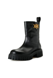 Versace Women's Black Leather Gold Medusa Boots Shoes
