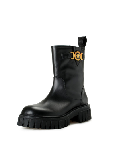 Versace Women's Black Leather Gold Medusa Boots Shoes