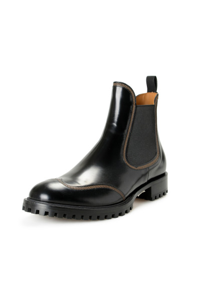 Versace Men's Black Polished Leather Chelsea Boots Shoes