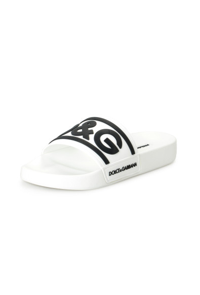 Dolce 
Gabbana Women's White 
Black Logo Print Rubber Flip Flops Sandals Shoes