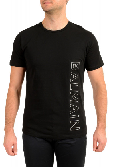 Balmain Men's Black Embossed Balmain Logo Crewneck Short Sleeve T-Shirt