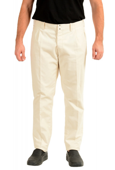 Incotex Slowear Men's Slim Fit Ivory Flat Front Casual Pants