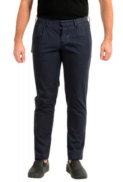 Incotex Slowear Men's Navy Blue Skin Fit Striped Pleated Front Casual Pants