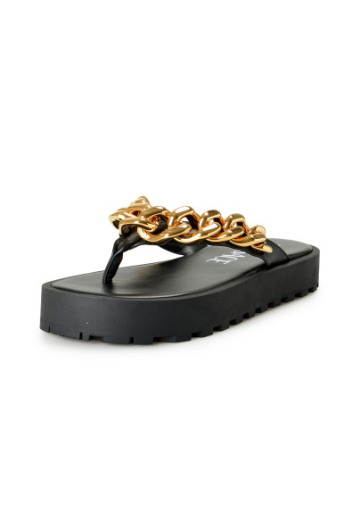 Versace Women's Black 
Gold Leather Sandals Flip Flops Shoes