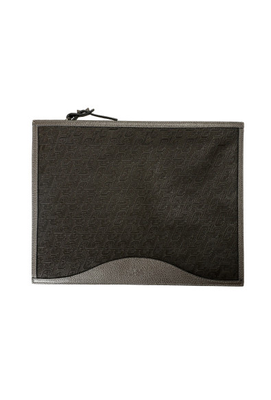 Christian Louboutin Women's Gray
Black Textured Leather 
Canvas Clutch Bag