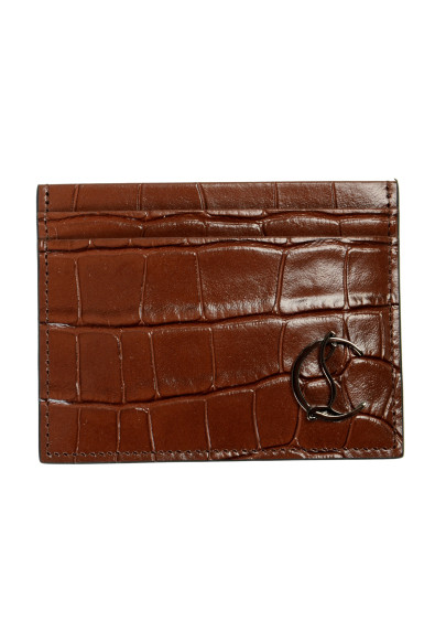 Christian Louboutin Women's Metal Logo Brown Calf Ali Leather Card Case