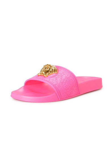 Versace Women's Gold Medusa Head Fuxia Pink Pool Slide Flip Flops Shoes