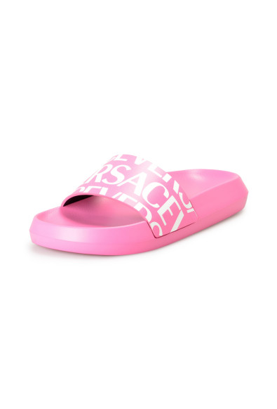 Versace Women's Light Pink Logo Print Leather Sandals Flip Flops Shoes