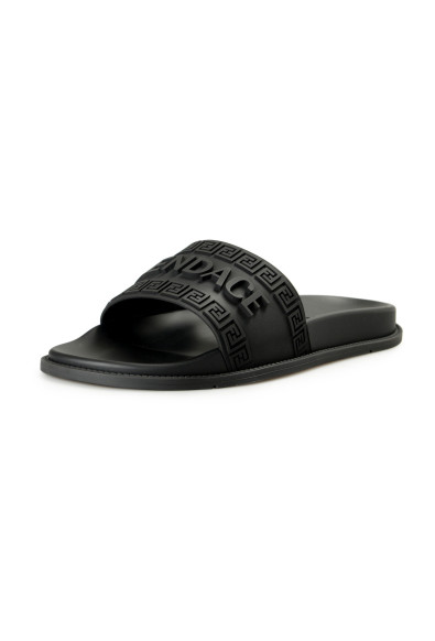 Fendace Men's Black Rubber Logo Embossed Pool Slide Flip Flops Shoes