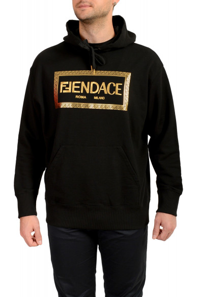 Fendace Men's Black&Gold New Logo Embroidery Hooded Sweatshirt Hoodie